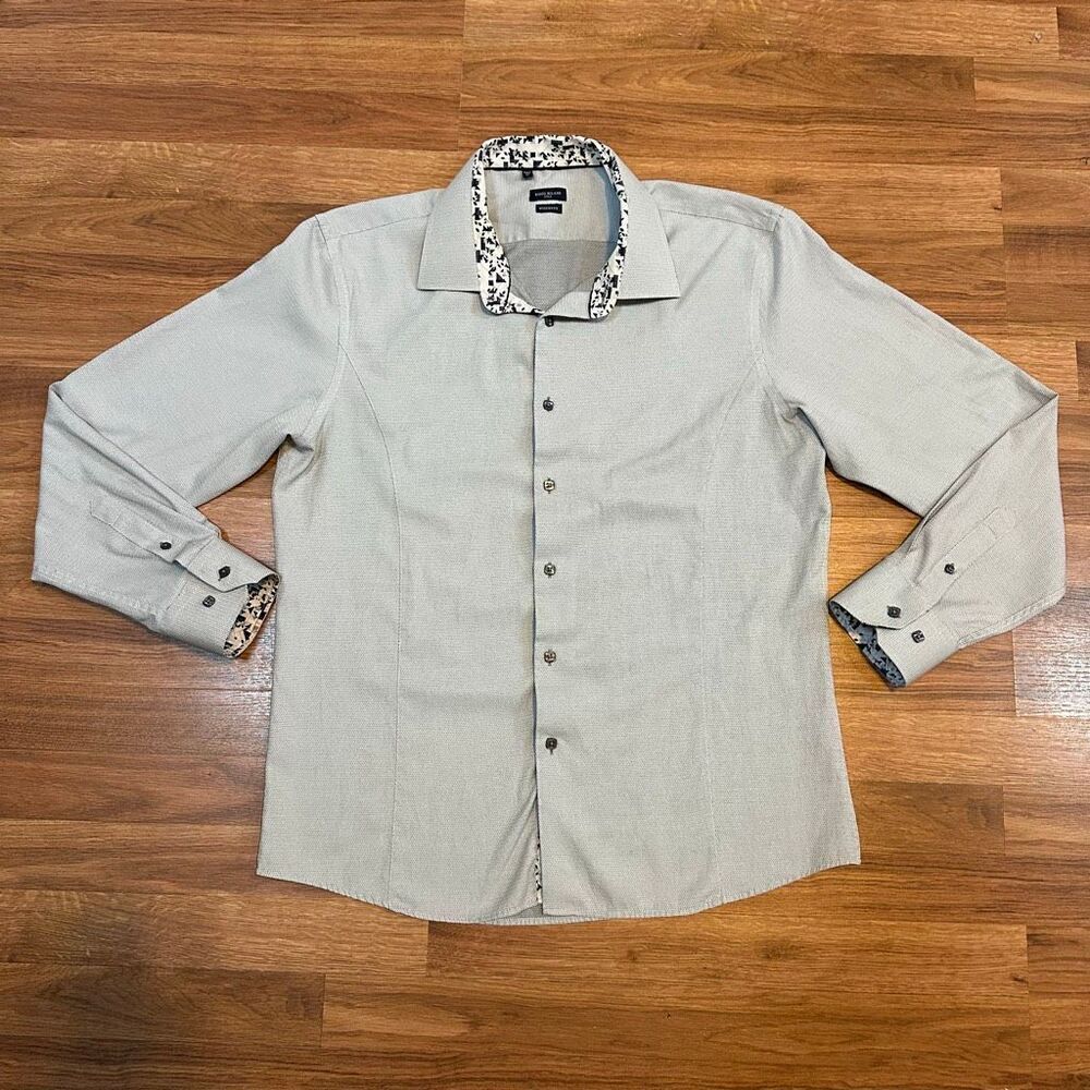 Rosso Milano Italy Modern Fit Long Sleeve Button Down Collared Shirt Gray | Men